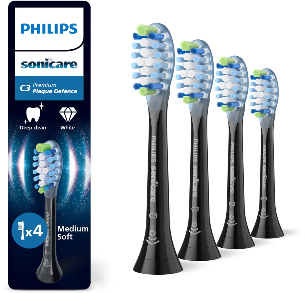Philips Sonicare C3 Premium Plaque Defense Ersatzbürstenköpfe Schwarz (4 Stk.)